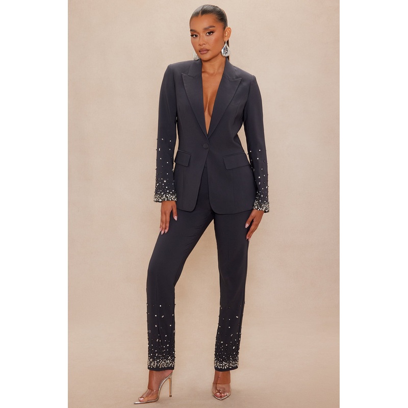 Zephyra Embellished Suit Set – Charcoal