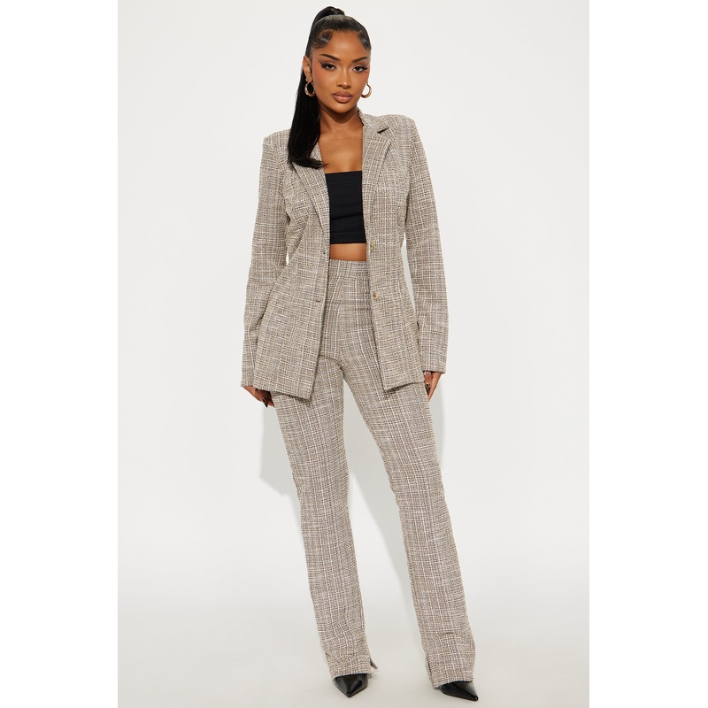 Annie Tweed Blazer Pant Set – Taupe/combo