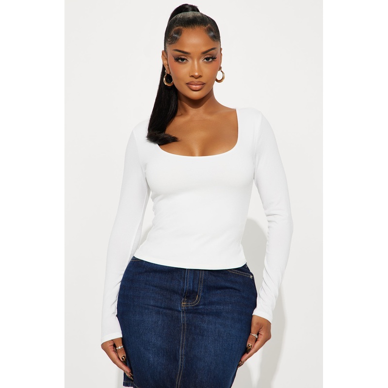Blair Double Lined Seamless Long Sleeve Top – Off White