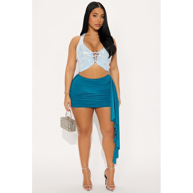 Charli Draped Mini Skirt – Teal