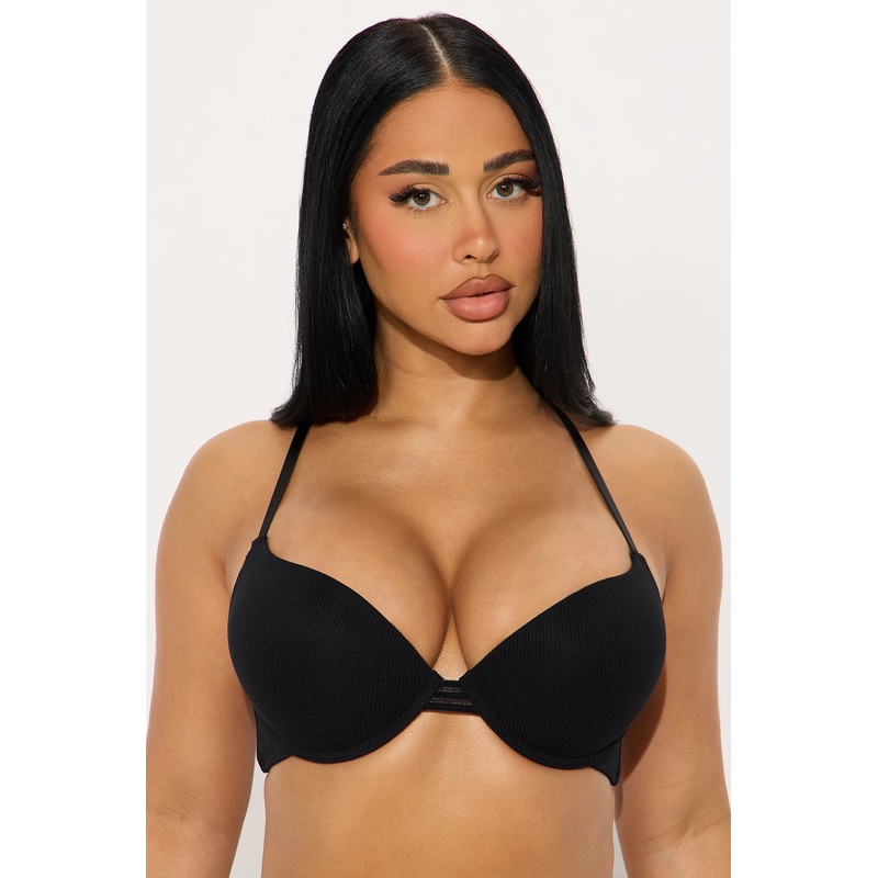 Comfy Ribbed Underwire Plunge Bra – Black