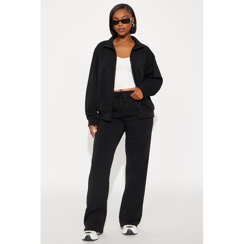 Demi Zip Up Fleece Pant Set – Black