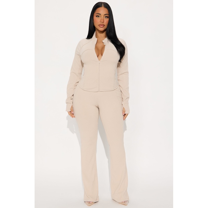 Frenchie Ribbed Pant Set – Taupe