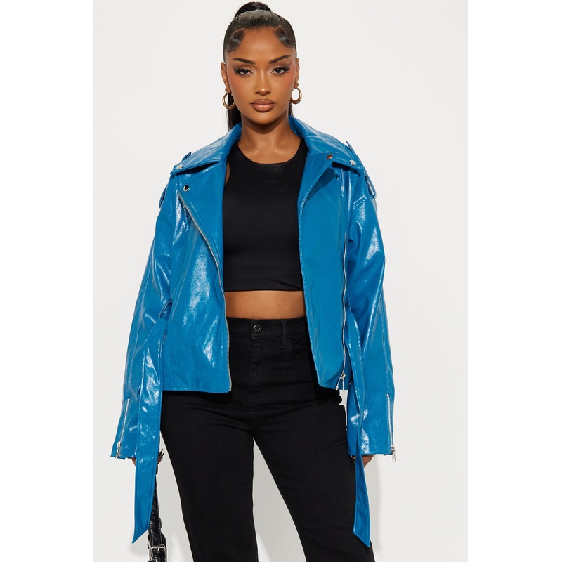 Moving On Faux Leather Moto Jacket – Teal