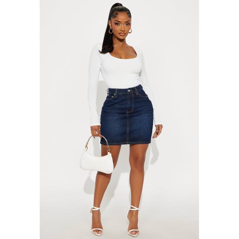 Rayna Dark Wash Denim Midi Pencil Skirt – Dark Wash