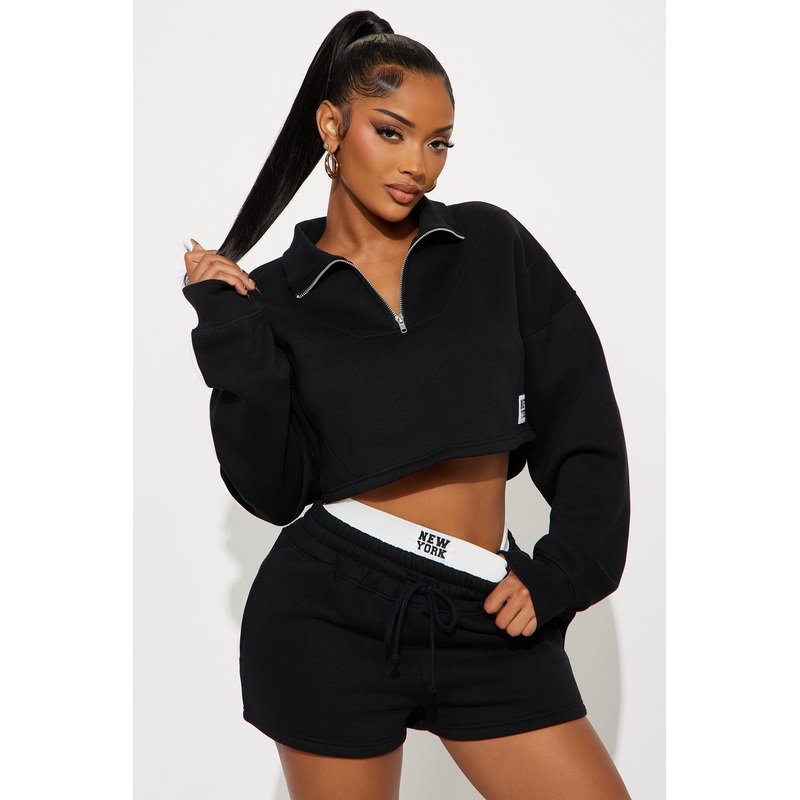 Urban Pulse Quarter Zip Fleece Short Set – Black