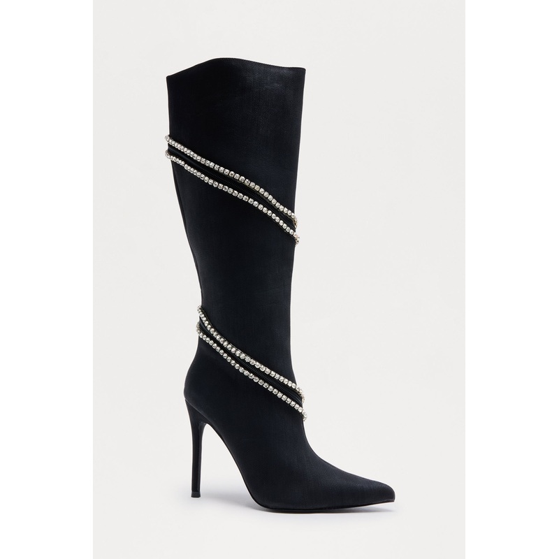 Brant Rhinestone Trim Boots – Black