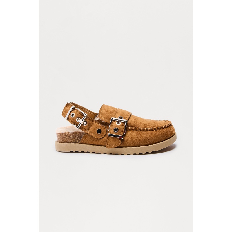 Brock Faux Fur Lined Buckle Slides – Camel