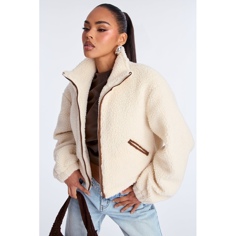 Cozy Cove Faux Sherpa Coat – Cream/combo