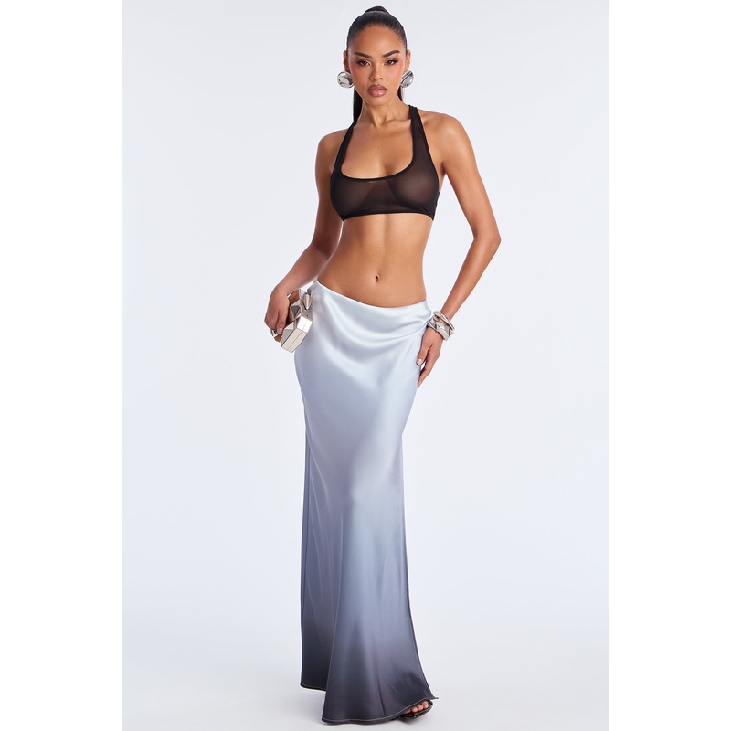 Fading In To You Ombre Satin Maxi Skirt – Grey/Black
