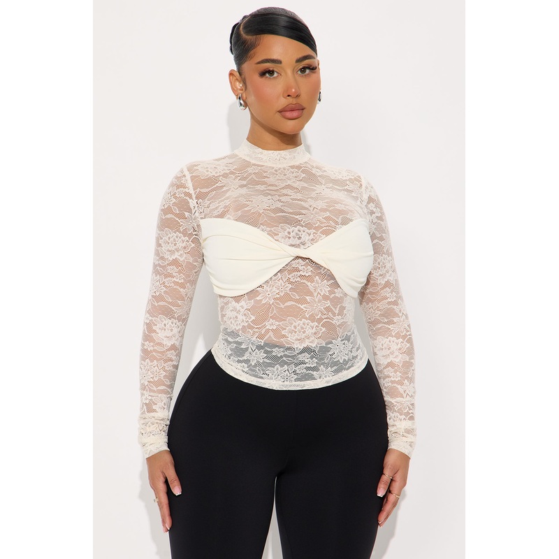 Ismay Mock Neck Lace Top – Cream