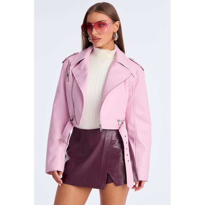 Total Drama Cropped Moto Jacket – Light Pink