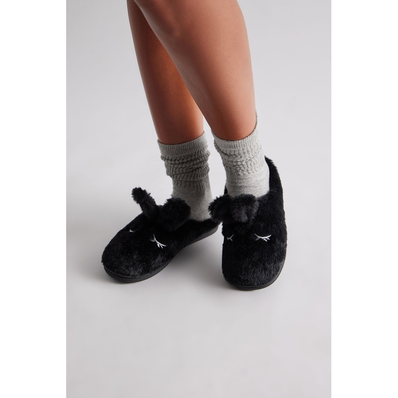 Trix Faux Fur Slippers – Black
