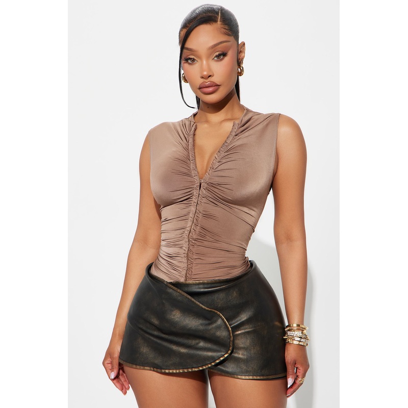Valentina Ruched Top – Taupe