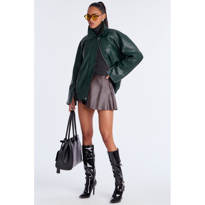 Vanessa Mini Faux Leather Skater Skirt – Chocolate