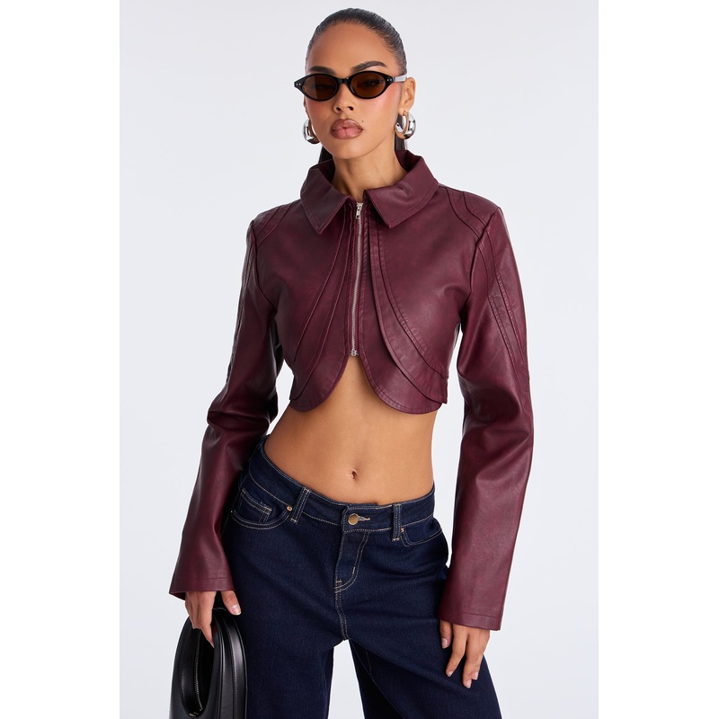 Western Swing Faux Leather Top – Burgundy