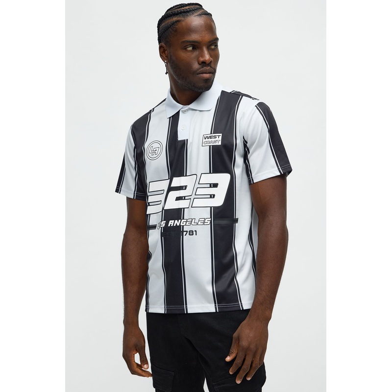 323 LA Striped Polo Top – Black/White