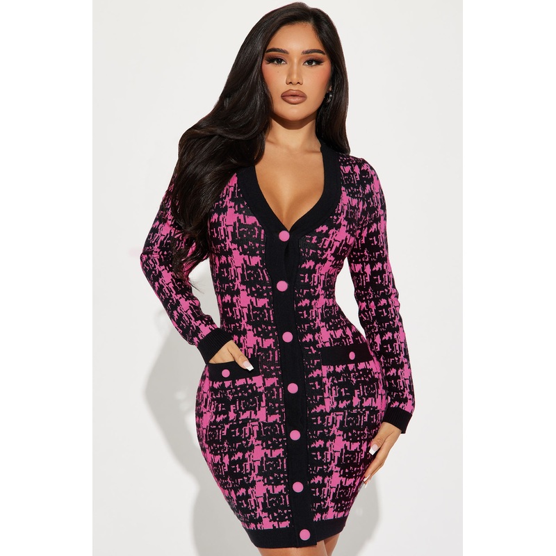 Alice Sweater Mini Dress – Black/Pink