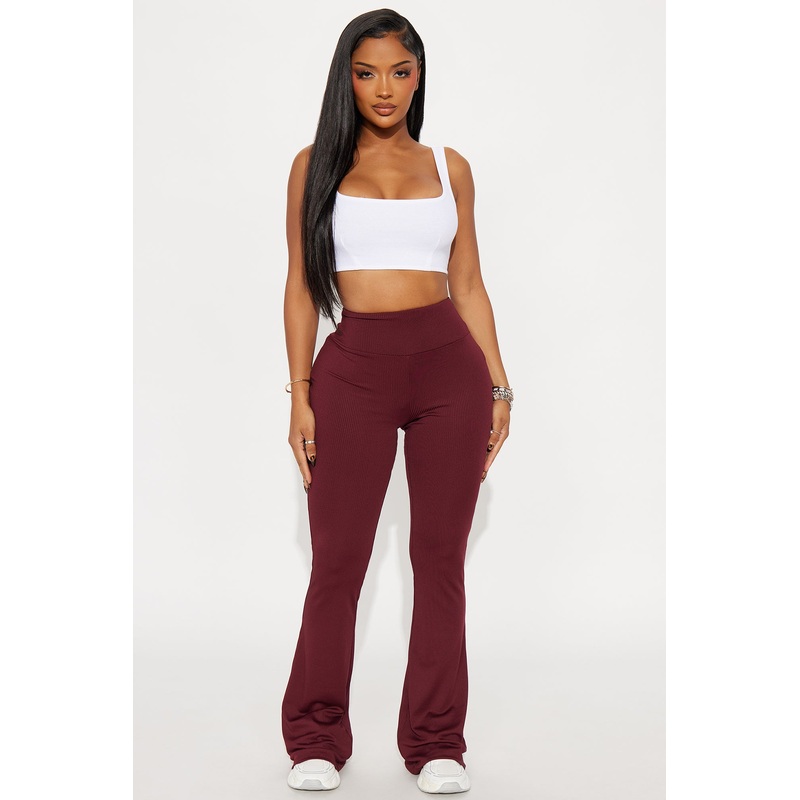 Amber Ribbed Flare Pant – Burgundy