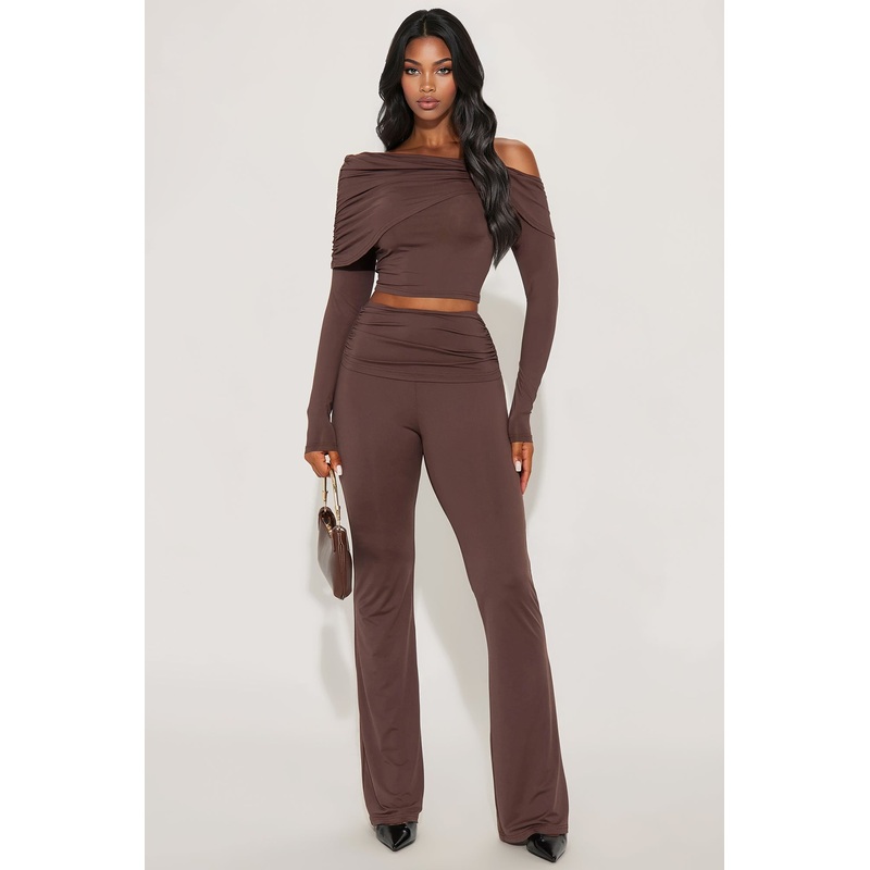 Athena Off Shoulder Pant Set – Chocolate
