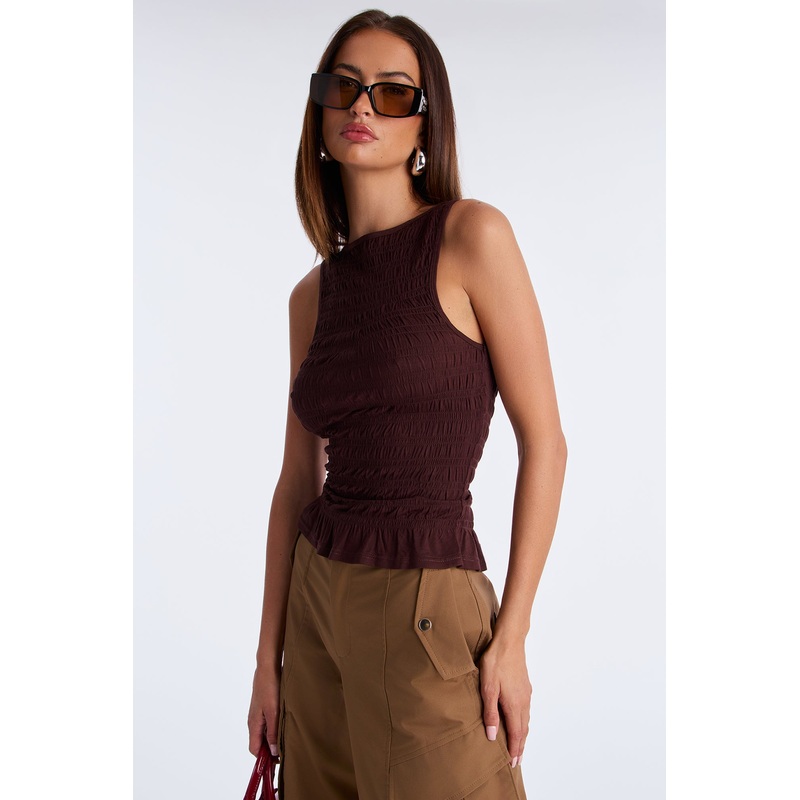 Brunch With The Girls Smocked Tank Top – Brown