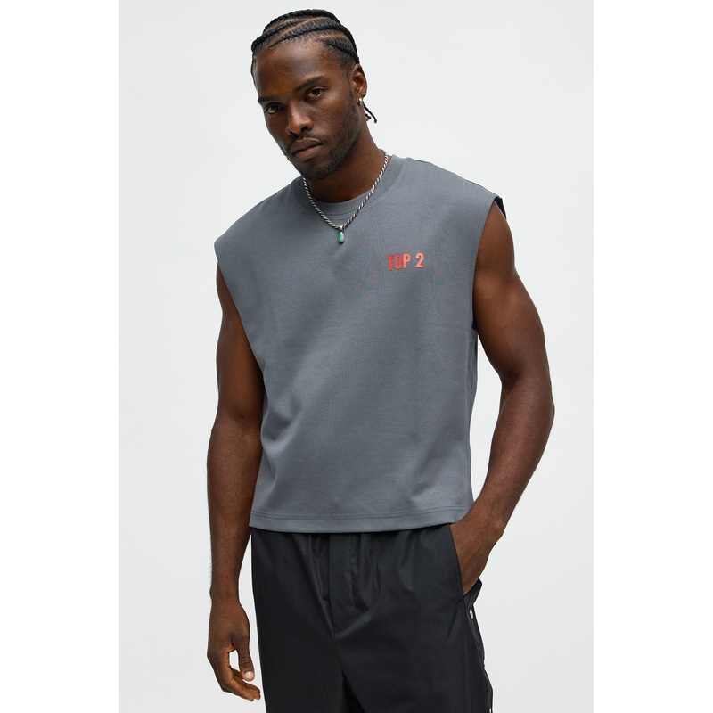 Cropped Not Number 2 Muscle Tee – Dark Grey