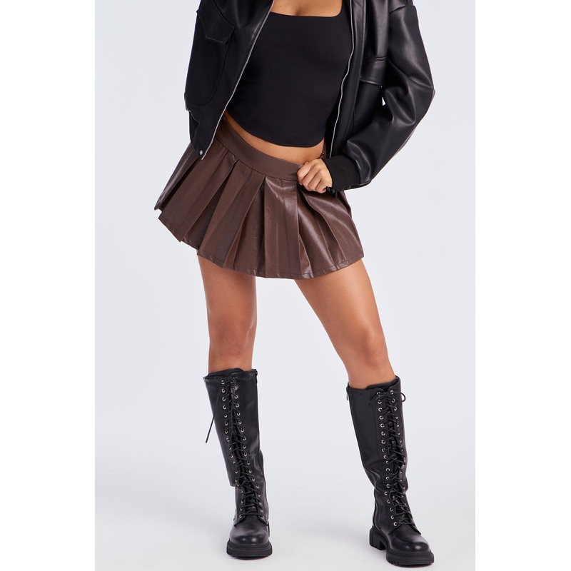 Demie Pleated Micro Mini Skort – Chocolate