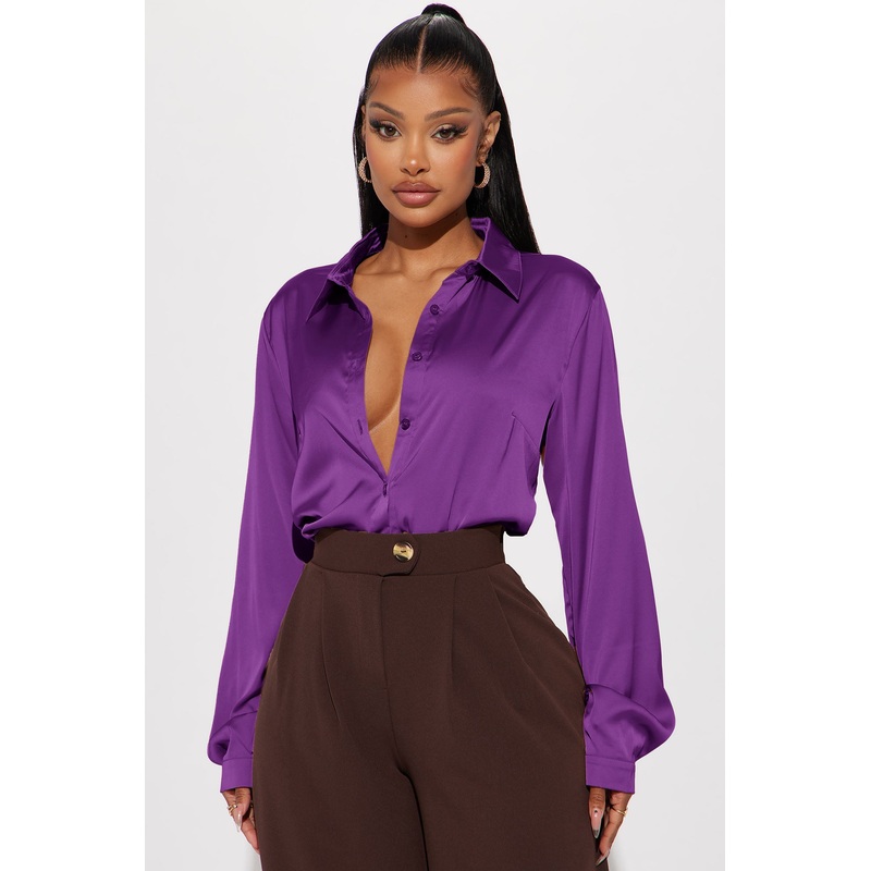 Smooth Talkin’ Button Down Top – Plum