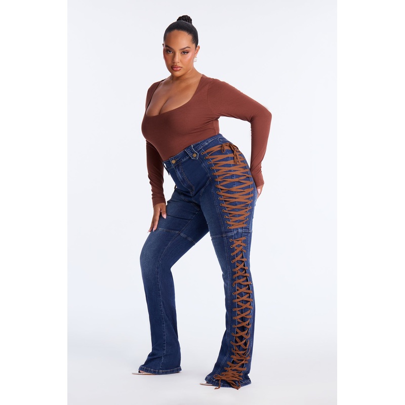 Tall Jaw Dropper Stretch Lace Up Bootcut Jeans – Dark Wash