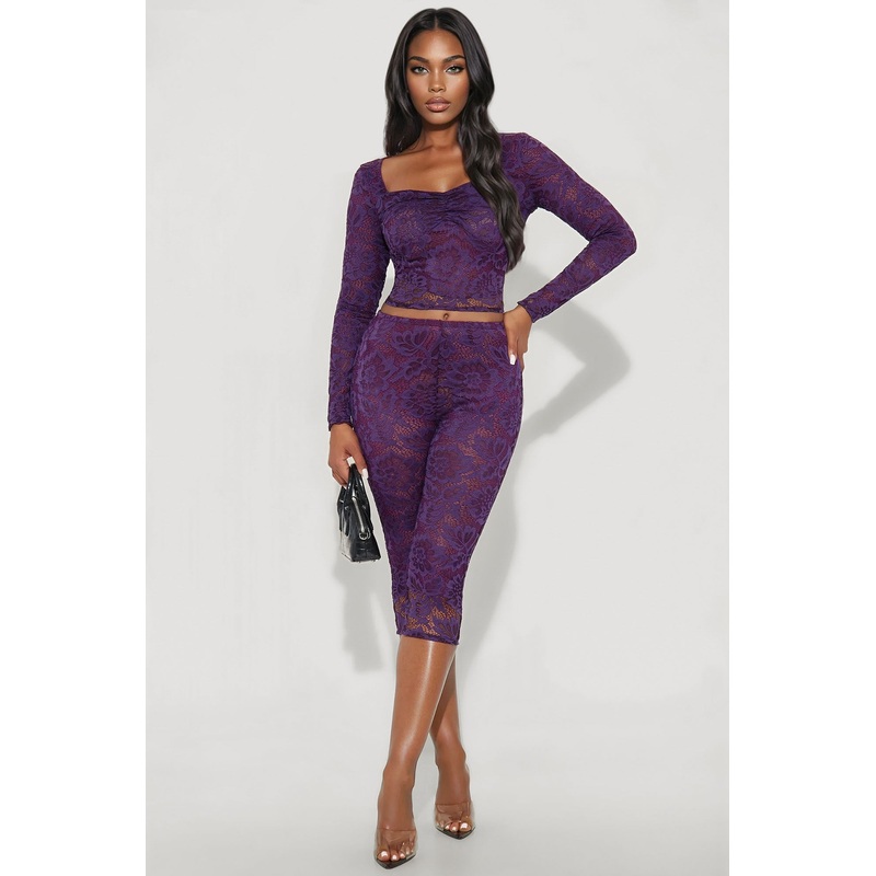 Victoria Lace Long Sleeve Capri Set – Plum