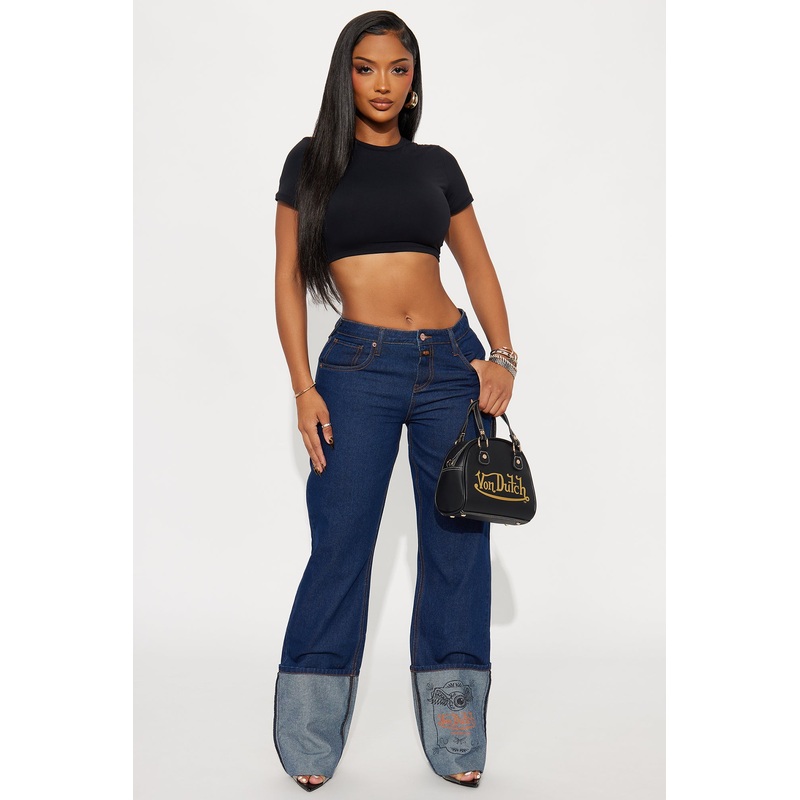 Von Dutch Originals Cuff Straight Leg Jeans – Dark Denim