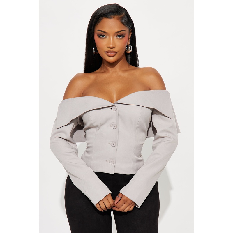 What A Show Off Shoulder Top – Light Grey
