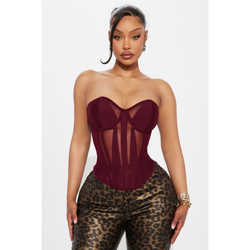 Zelia Mesh Corset Top – Burgundy