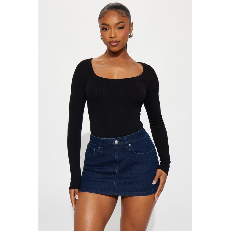 Bella Basic Scoop Neck Ribbed Top – Black