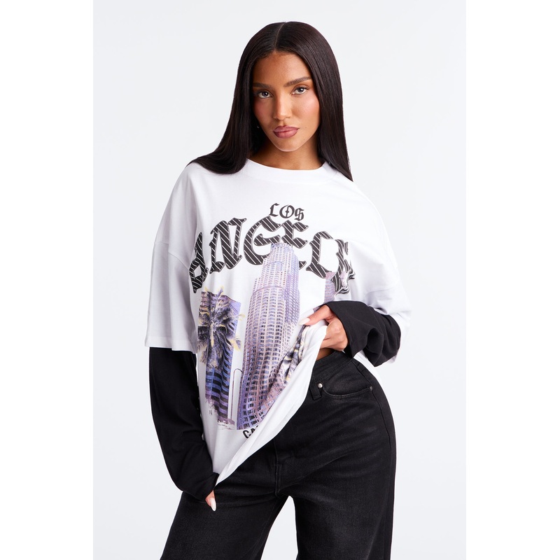 California City Of Angels Long Sleeve Tee – White/Black