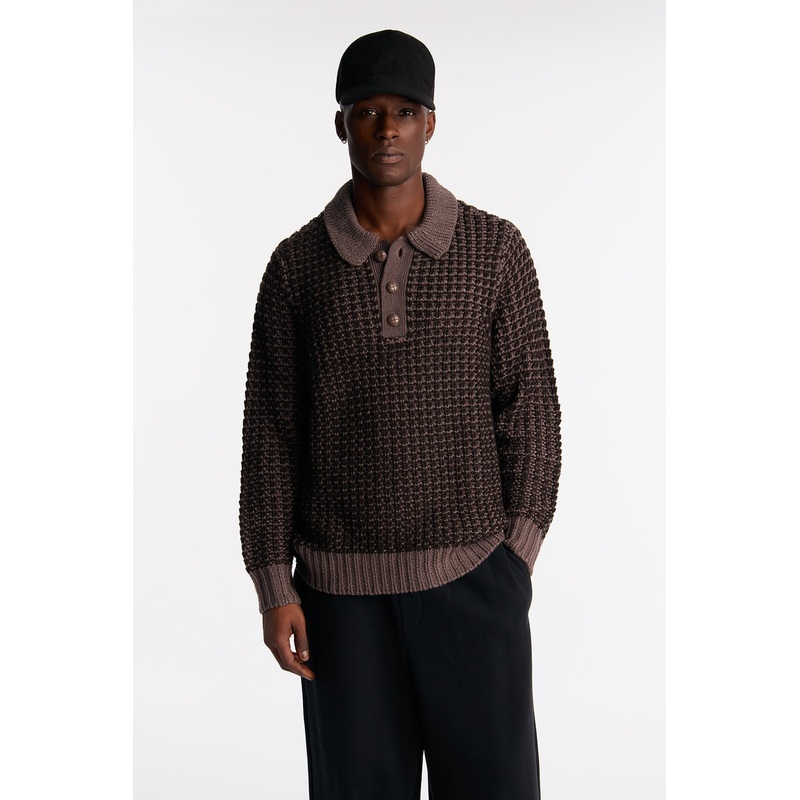 Chunky Sweater Polo – Brown