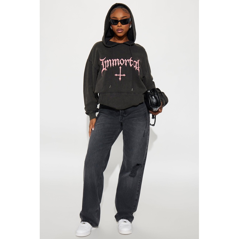 Immortal Washed Fleece Hoodie – Black Wash