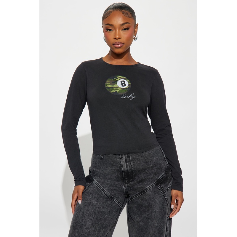 Lucky Shot Long Sleeve Baby Tee – Black