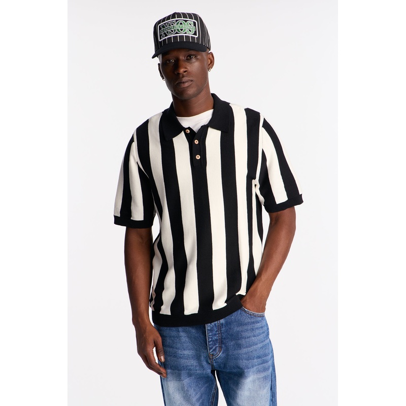 Old Sport Striped Short Sleeve Polo – Black/combo