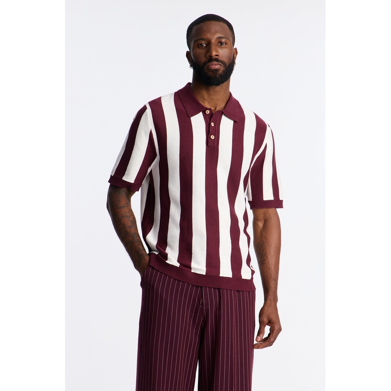 Old Sport Striped Short Sleeve Polo – Burgundy/combo