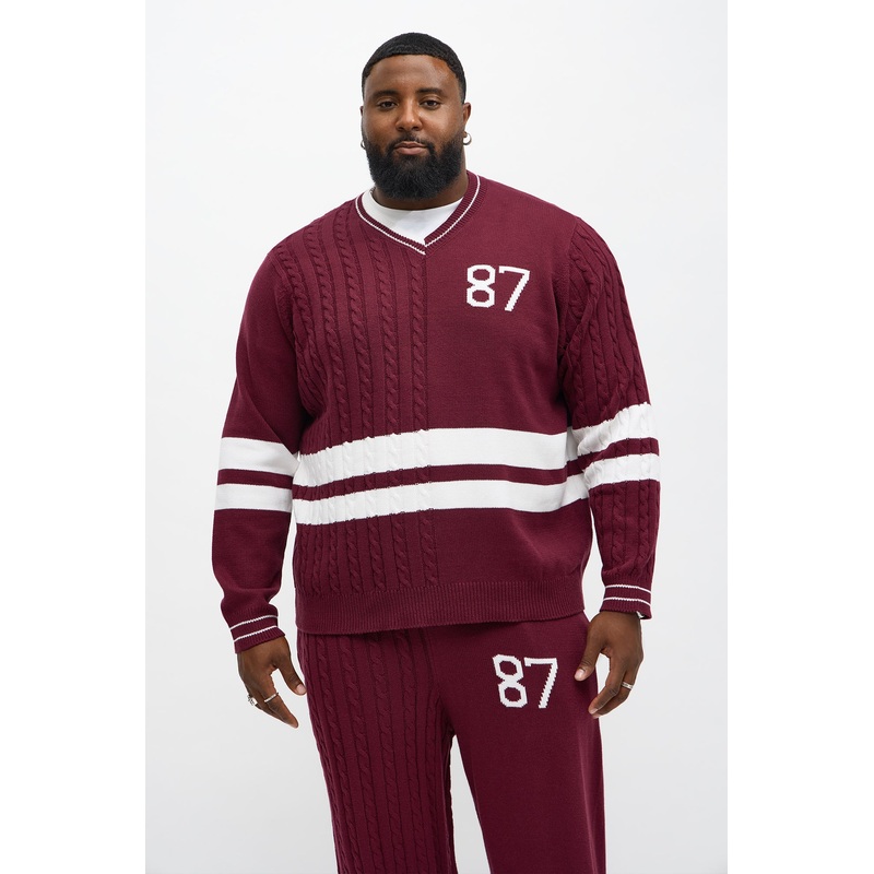 Preppy Life V Neck Sweater – Burgundy/combo