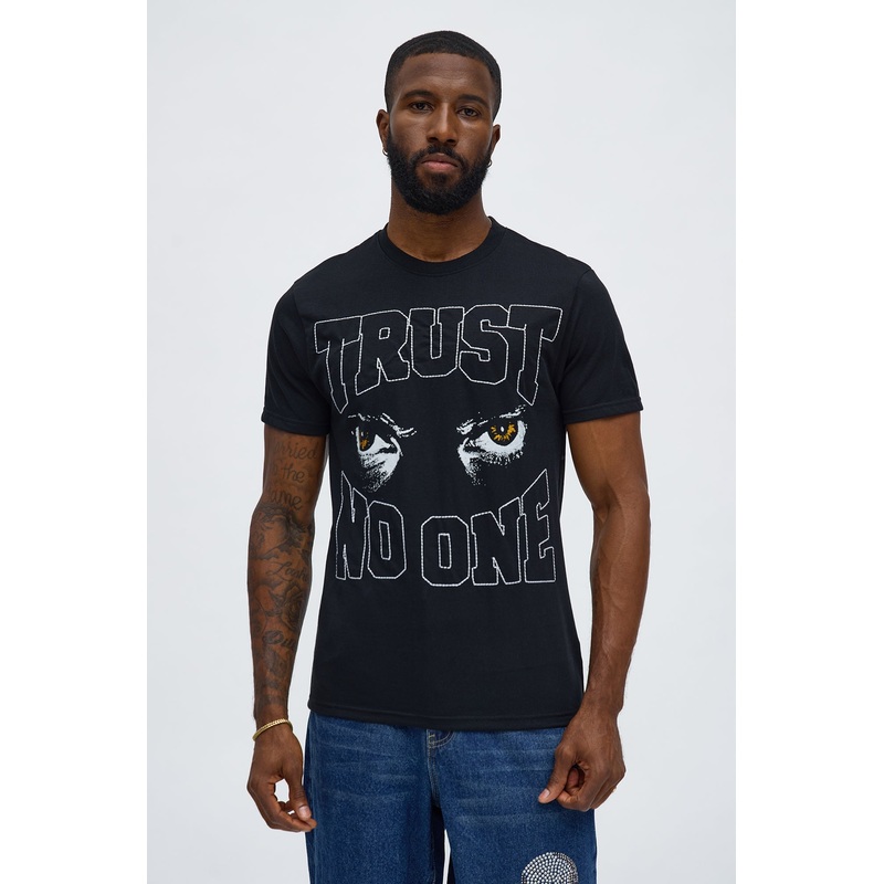 Trust No One Chenille Patch Short Sleeve Tee – Black