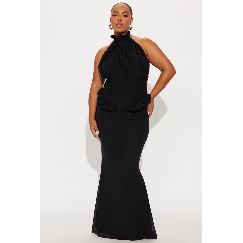 Vintage Mood Mesh Maxi Dress – Black