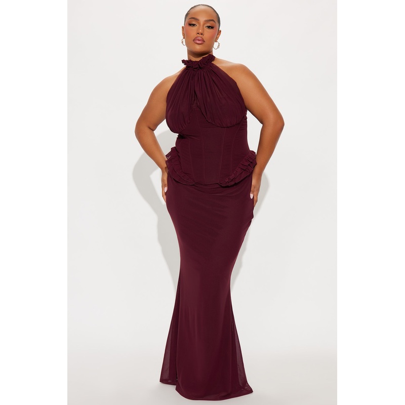 Vintage Mood Mesh Maxi Dress – Wine