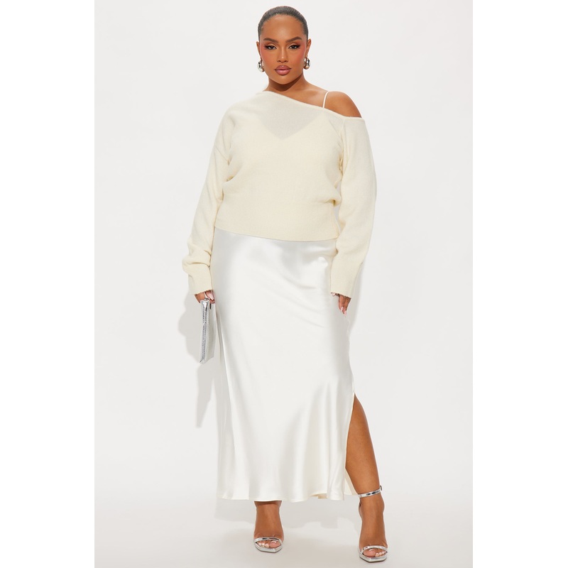 Warm Kiss Satin Sweater Maxi Dress Set – Cream