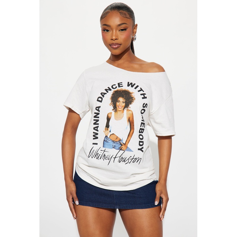 Whitney I Wanna Dance Off Shoulder Tee – Natural
