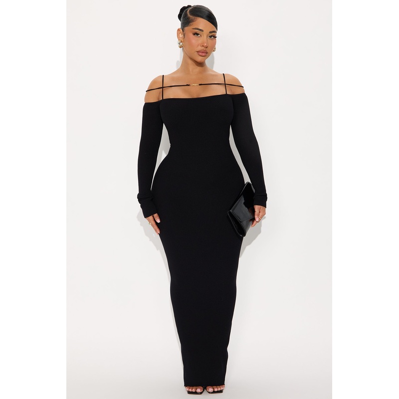 Ylianna Sweater Maxi Dress – Black