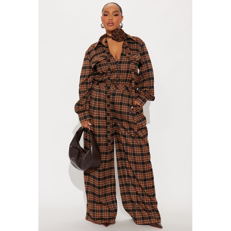 Zakai Plaid Pant Set – Brown Combo