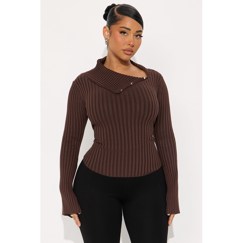 A Softy Collared Sweater Top – Chocolate