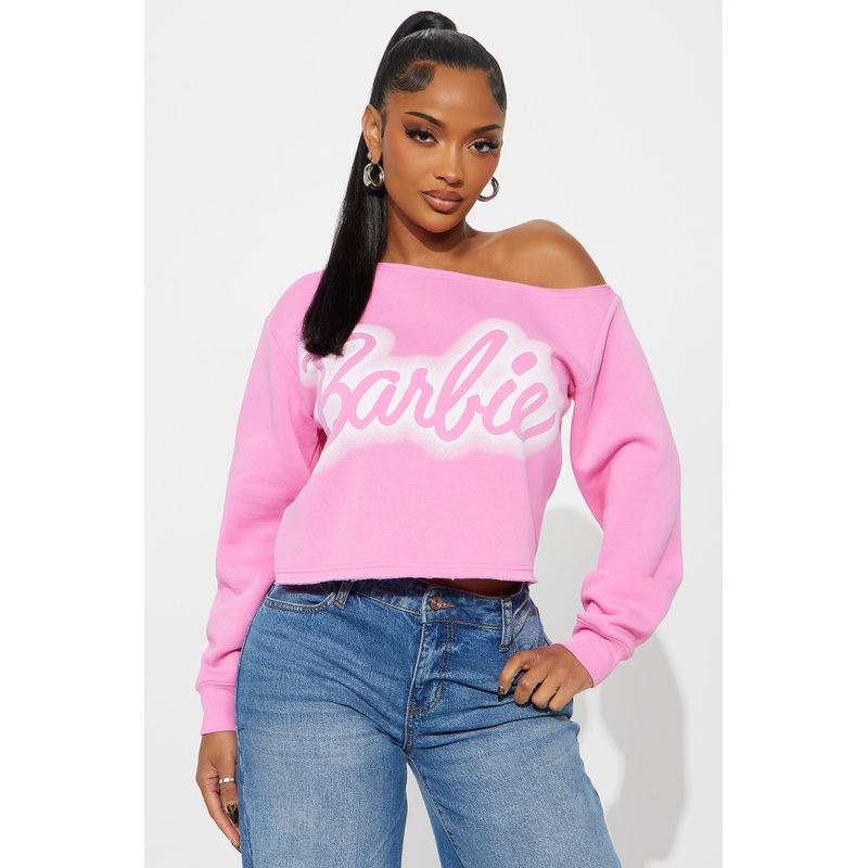 Barbie Off The Shoulder Sweatshirt – Pink